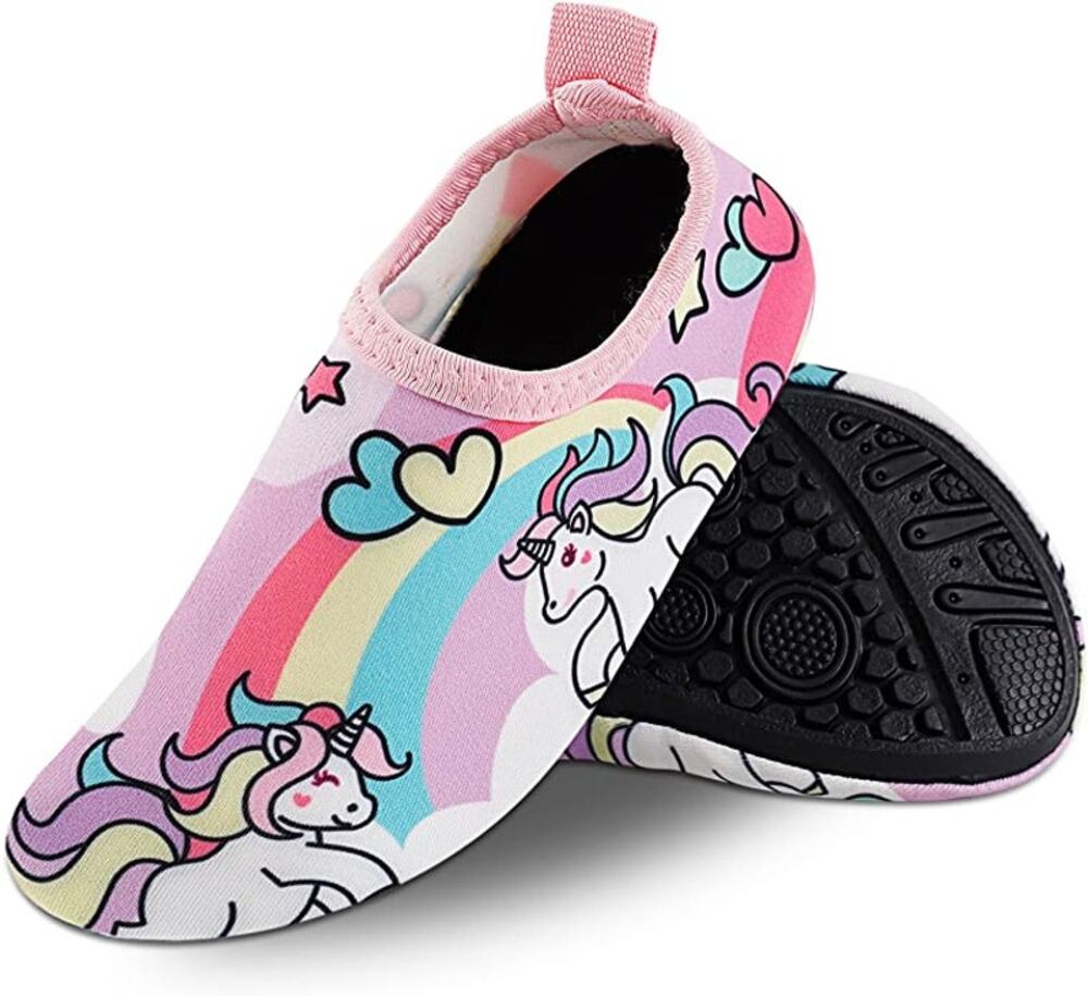 Girls Water Shoes Unicorn Rainbow, Non-Slip Beach Swim, size 7 Toddler ~ NEW